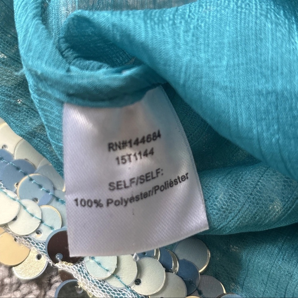 Blush Noir Boutique Women’s teal sequin California Bohemian Hippie Love Blouse L - Picture 7 of 12